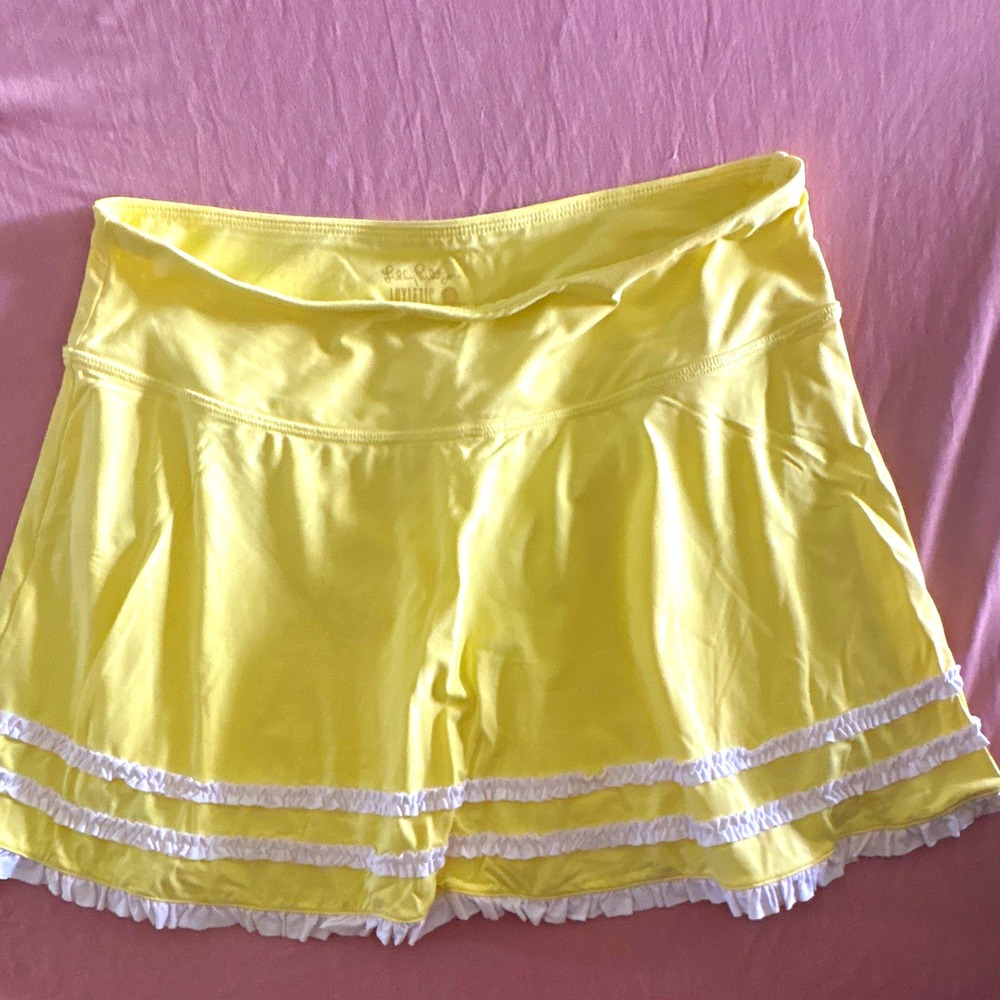 Lilly Pulitzer Luxletic Tennis Golf Skort Yellow White Ruffle Stretch Small